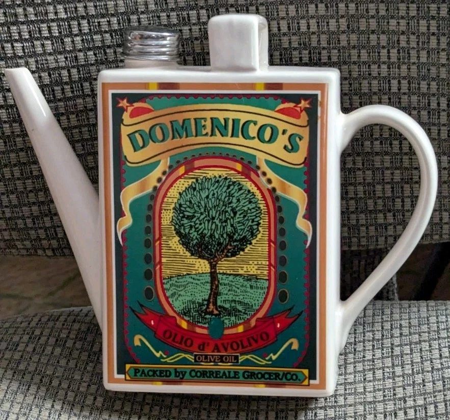 Dispensador de cerámica de aceite de oliva Domenico’s de aspecto vintage/comestibles de esquina Foto 3 de 4