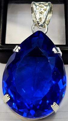 Fabulous Lab Created Blue Topaz Pear Cut 71+Ct Certified Loose Pendant