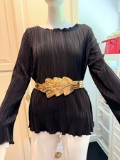 Vintage Gold Tone Metal Leaf Design Wide Waist Belt Bohemian 28 - 33.5" 4" Tall
