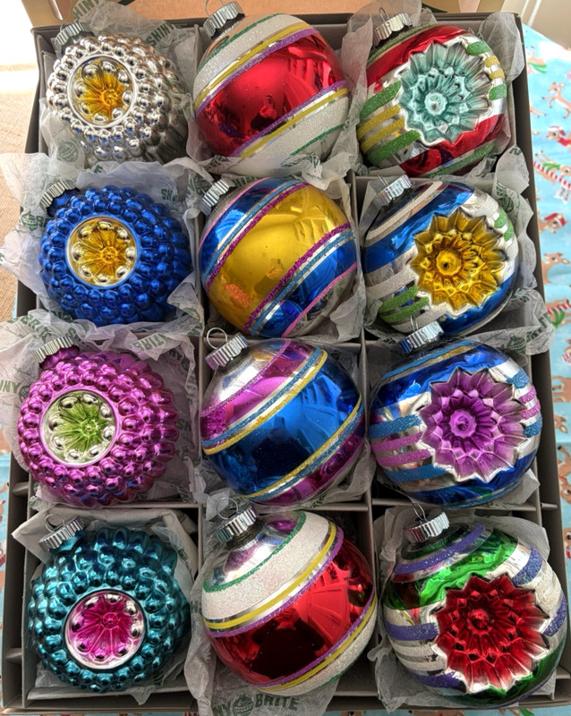 12 Radko JUMBO RIPPLES Dbl BUMPY & Dbl FLOWER INDENTS & BALLS Ornaments 3.5" NEW