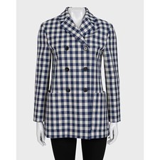 NWOT Christian Dior Blue Wool Plaid Double-Breasted Jacket Sz. 42