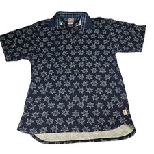 VTG Mens PCH Polo Shirt Short Sleeve Geometric Floral Size Large 14-16 Blue
