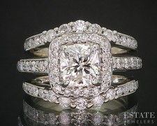 14k White Gold Cushion Natural 1.22ctw Diamond Ladies Wedding Set 8g i19895b