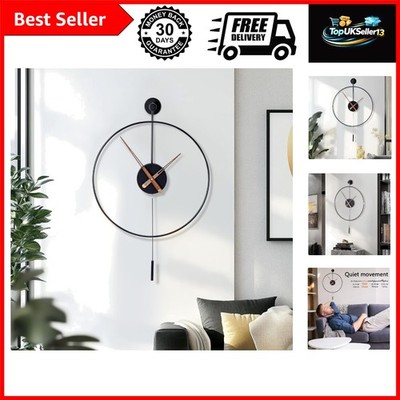 Große Wanduhr 60cm Metall lautlos Pendel Deko Zuhause Wohnzimmer Schlafzimmer...