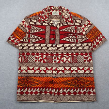 Vintage 60s Malihini Hawaii Hawaiian Shirt Mens M/L Geometric Loop Collar Button