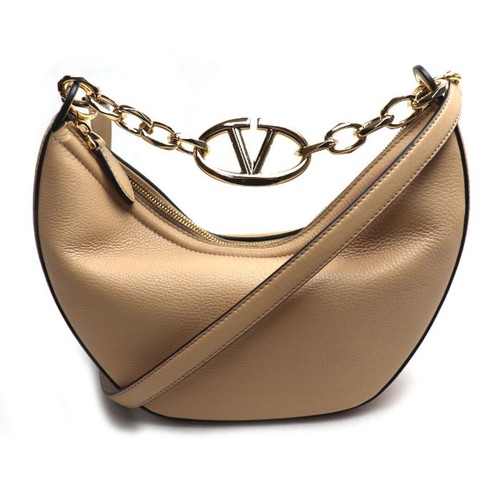 Valentino Garavani V Logo Hobo Moon 2 Way Shoulder Bag Beige Used KOER-0