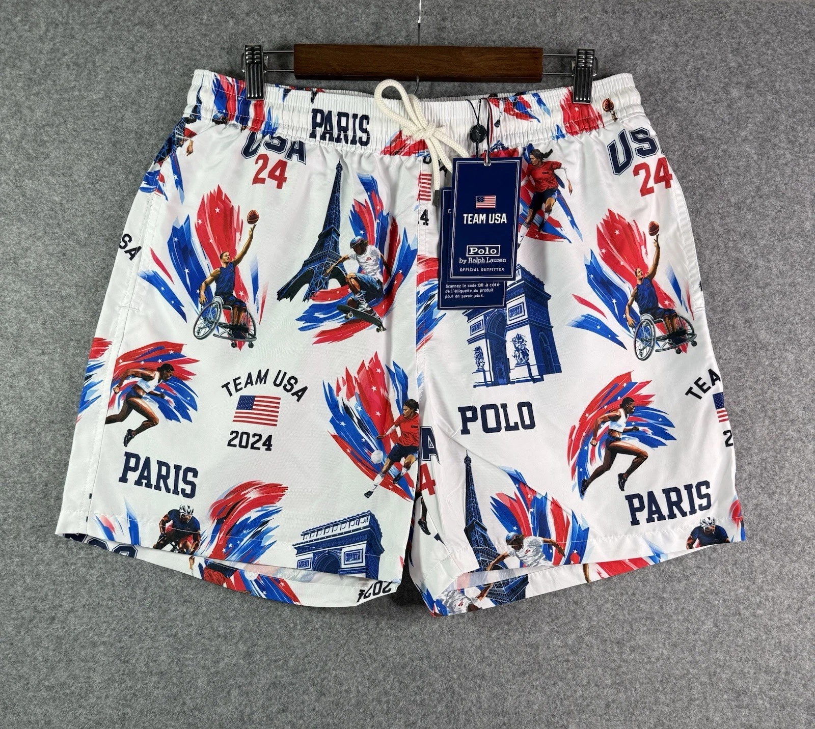 Team USA Swim Trunks Mens L Multi Paris 2024 Olympic Polo Ralph Lauren Traveler
