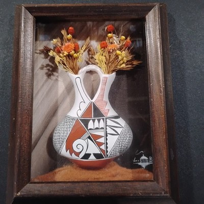 3D Wedding Vase with Flowers-in Shadow Box Frame-Pueblo Sand Art-Signed-OOAK