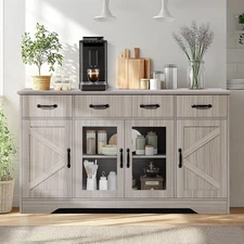 Sideboard Buffet Cabinet with Storage, 55" Large Kitchen Buffet Table with Glass