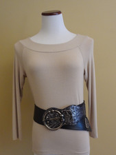 Women's Vintage Kao Roberto Black Leather Wide Belt with Metal Buckle in Size L