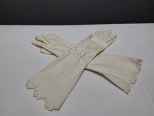 Vintage off-white formal gloves, likely made of nylon or cotton blend