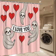Cute Sloth Shower Curtain with Hearts and 'I Love You' Design