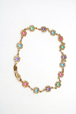Heller 18k G.F. Anklet Colorful Flower Blossoms Pink, Teal, Purple Size: 9.25''