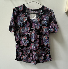Vera Bradley Women s S Black Paisley Polyester Medical Scrub Top