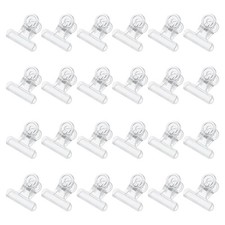 24 Pack Plastic Bull Dog Clip Hinge Paper Clip, Clear, 1.22" x 1.14"