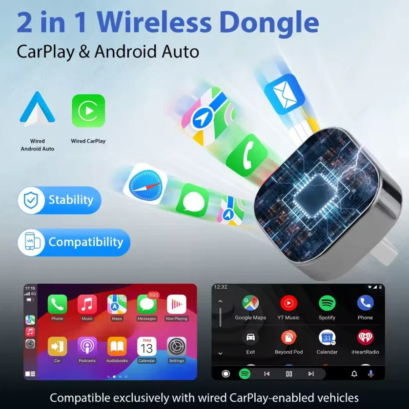 Adattatore Wireless CarPlay Android Auto Plug Play USB Dongle Smart Mini Box - Miniatura 5
