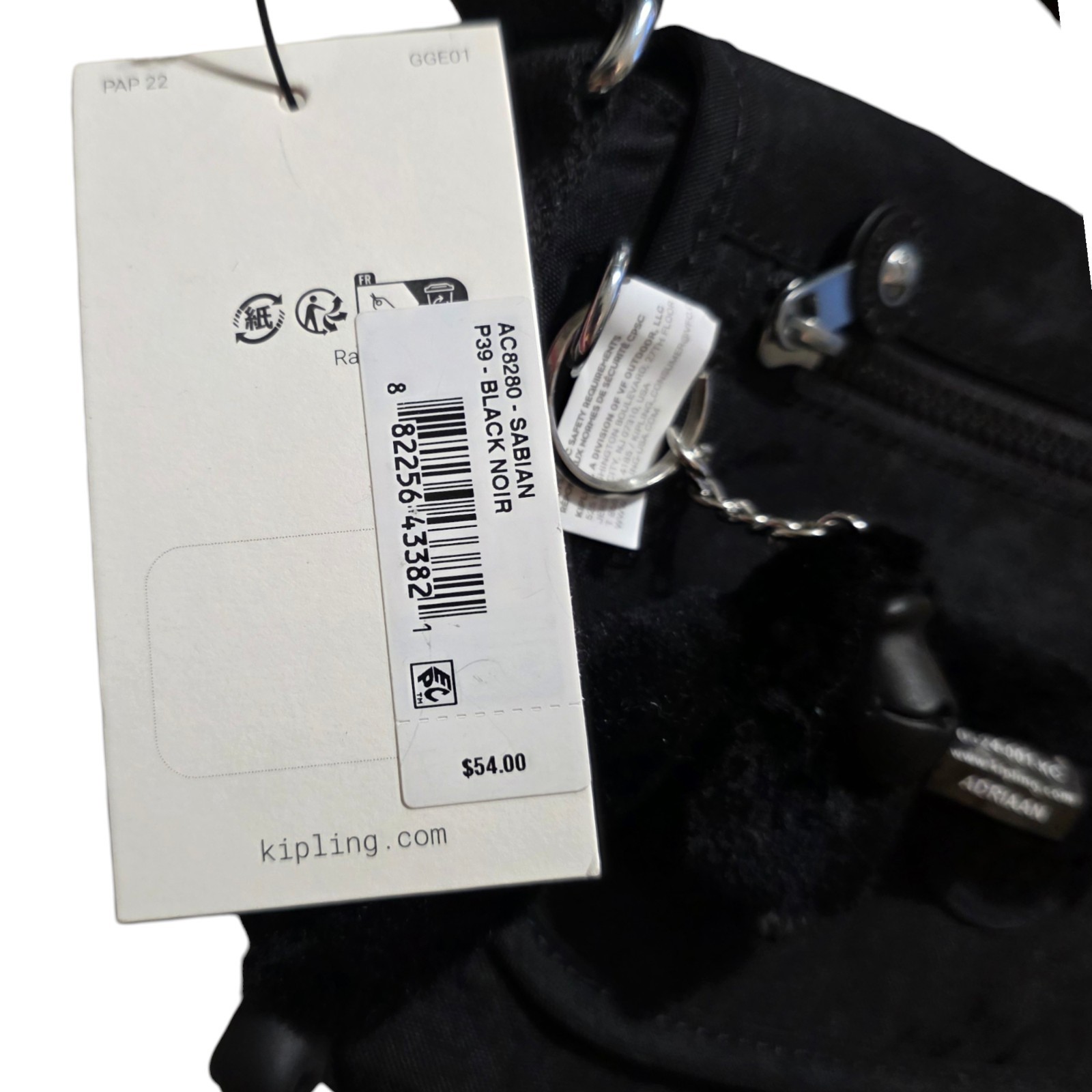 Kipling: Live Light, Sabian Black/Noir Crossbody Bag/Purse w/ Adriaan Key Chain image 3
