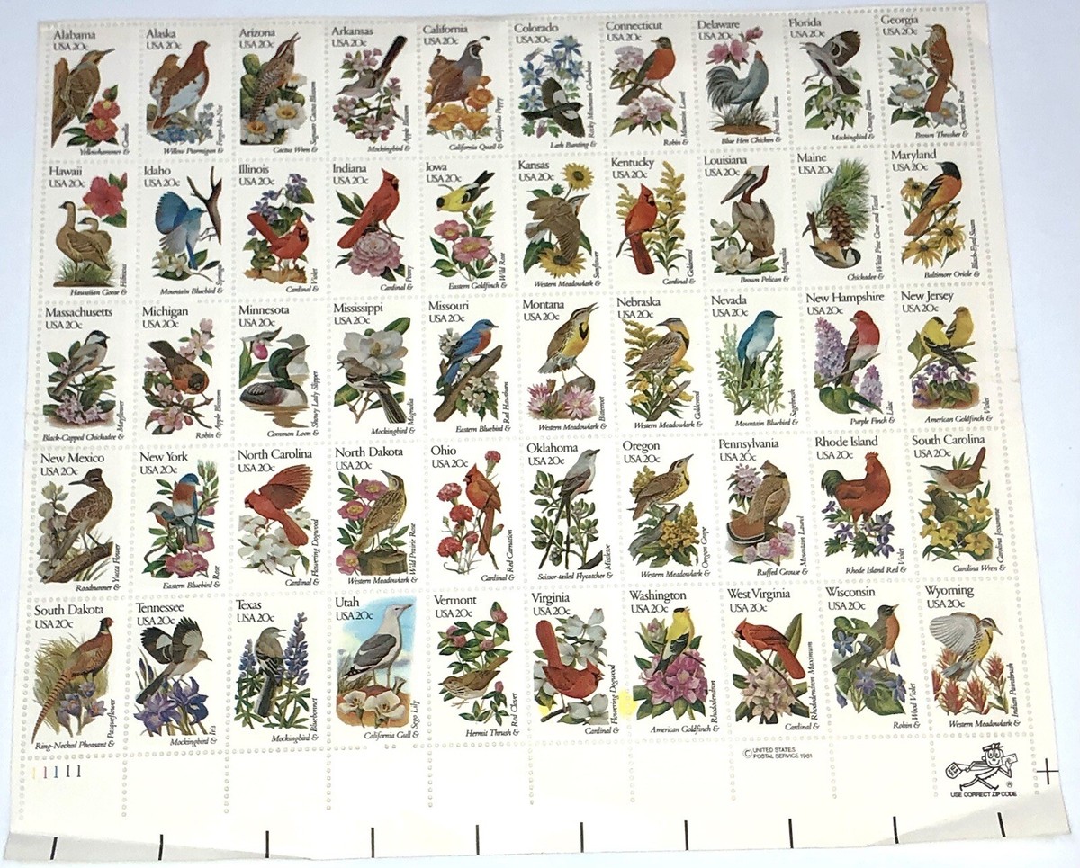 1982 US S# 1953-2002 20c State Birds and Flowers US Stamp