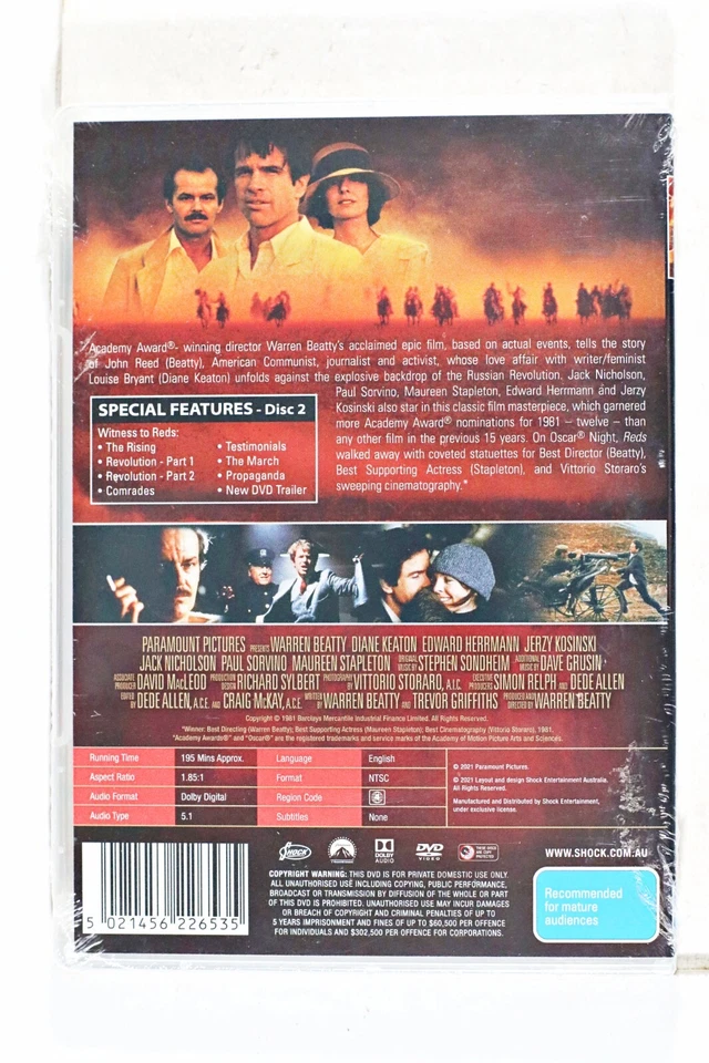 Reds (DVD 1981) Jack Nicholson , Diane Keaton, Warren Beatty - R4 NEW Sealed - image 2 of 2