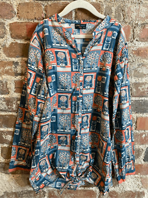 Lime Light Multi Long Sleeve Button Down Top Tie Front Girls 12-13