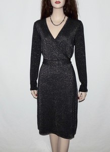 metallic knit wrap dress