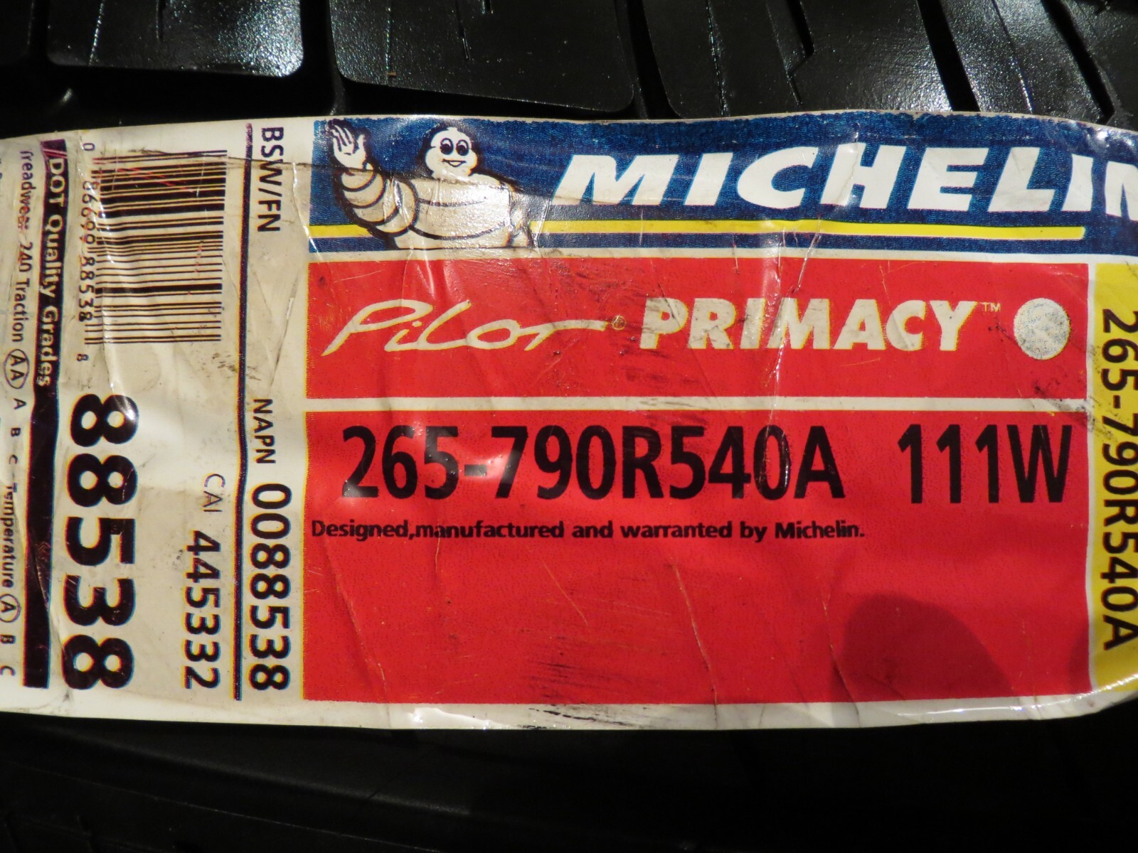 NEW 1 ONE Michelin Pilot Primacy Tire Rolls-Royce Phantom Pax 265-790R540A 111W