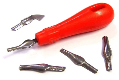 MAJOR BRUSHES Lino Cutting Tool Handle + 5 Cutters Carving Sculpting Etching