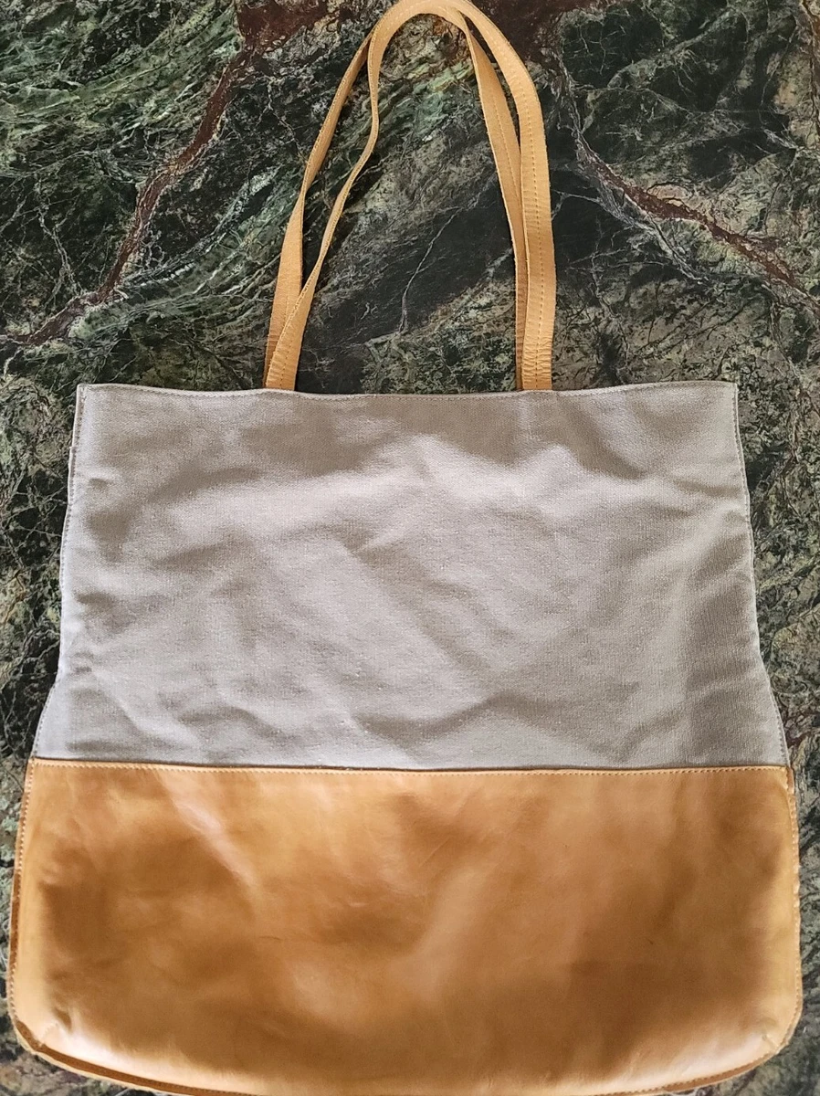 Hearth Hand Magnolia Tan Canvas Leather Large Tote Bag Carry All