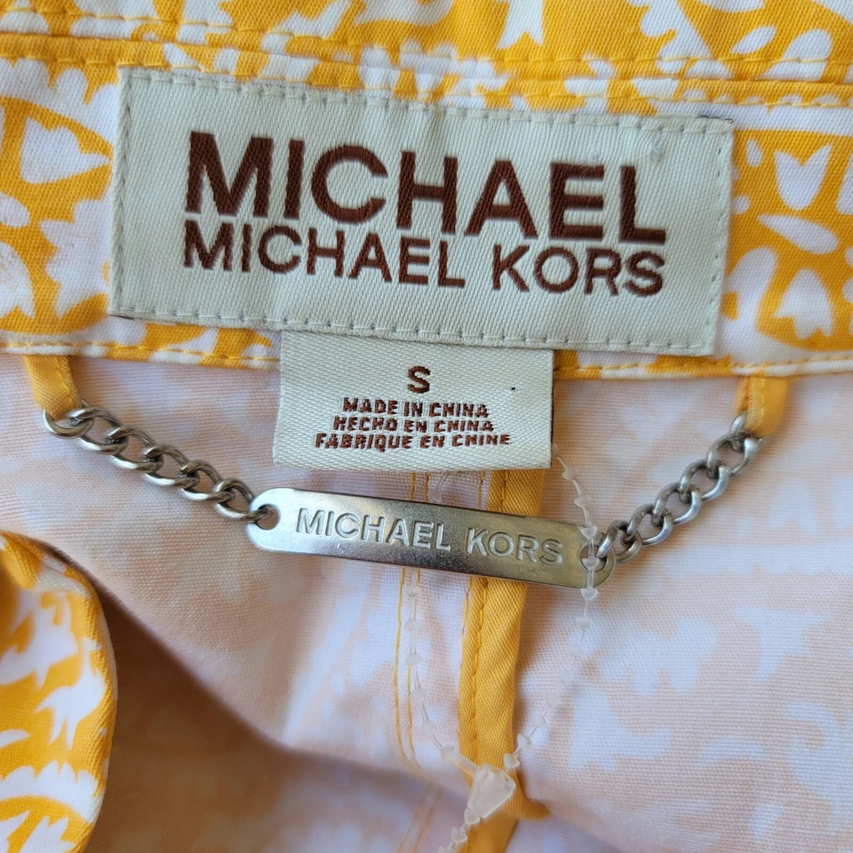 Michael Kors Sunshine Yellow White Paisley Classi Trench Coat Jacket Snap Small - Image 2 of 4