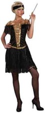 Golden Glamorous Flapper Roaring 20's Black Fancy Dress Halloween Adult Costume