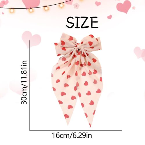 Valentine Large Bow Hair Clips for Women Red Heart Hair Bows Silk Satin Large... - Picture 2 of 6