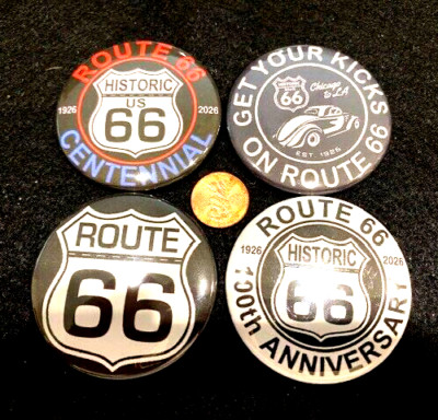 Four (4) Route 66 & Centennial / 100th Anniversary 2.25'' Round Magnets
