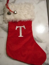 Embroidered, MONOGRAM  T   - LARGE RED, 16" CHRISTMAS STOCKING