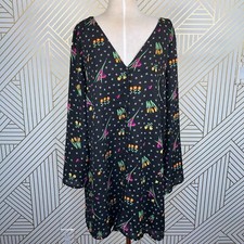 ASOS Glamorous Petite Black Floral Button Front Dress Bell Sleeve Size 16