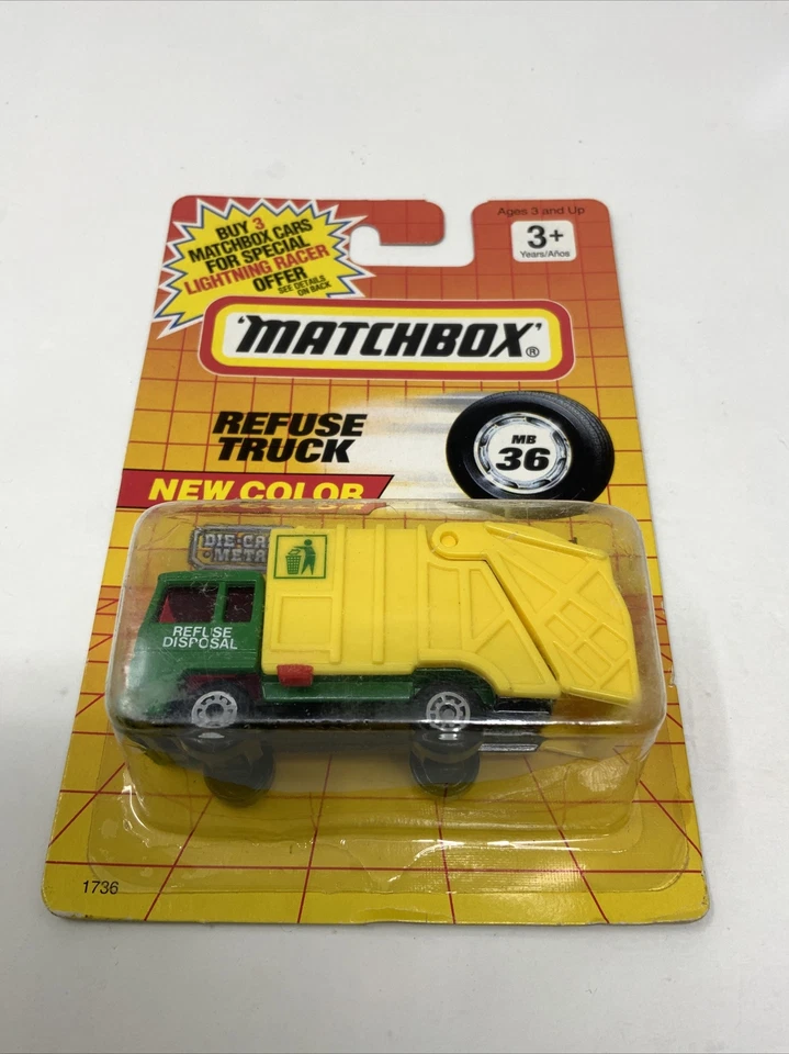 Camión de eliminación de residuos Matchbox 1990 MB36 amarillo/verde metal fundido a presión Foto 2 de 4