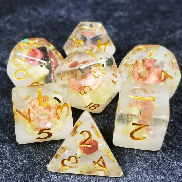 Sage's Familiars- Pink Baby Turtle Familiar Resin Polyhedral Dice Set | RPG DND