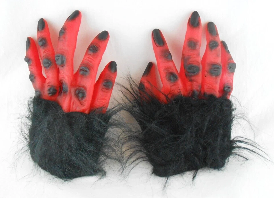 Rojo Peludo Hombre Lobo Monstruo Adulto L Guantes Halloween Disfraz Foto 2 de 4