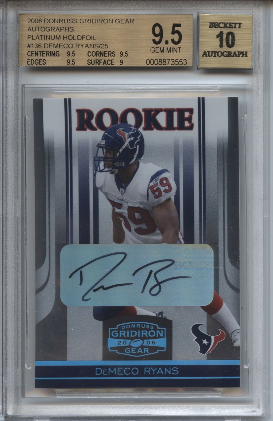 DeMeco Ryans Donruss Classics #186 Timeless Tributes-Platinum