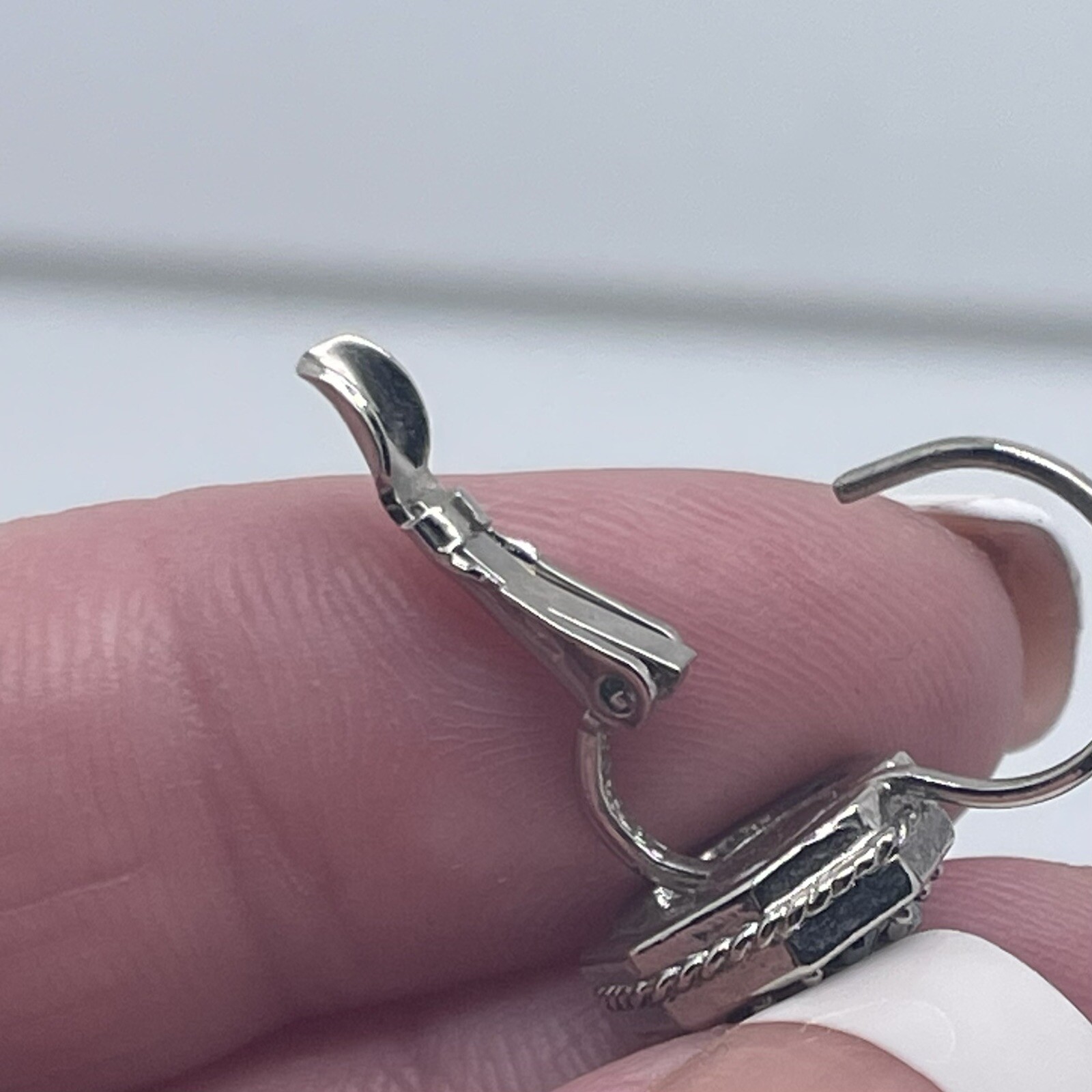 Silver Tone Drop Rectangular Black Rhinestone Ear… - image 6