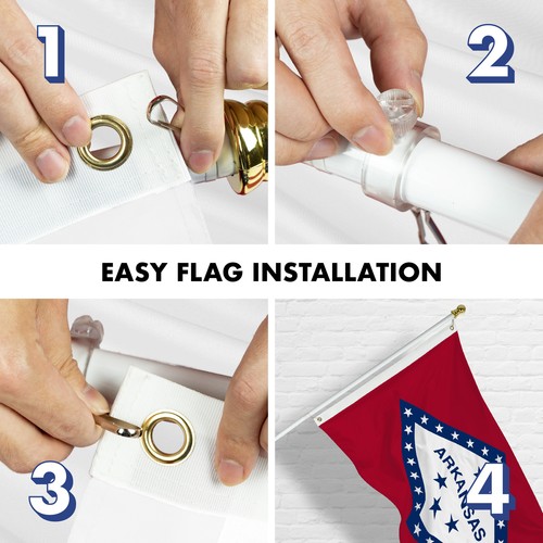 NEW G128 Arkansas Flag & Flagpole Set, 6FT White Pole and 3x5FT 150D Flag - Picture 7 of 9