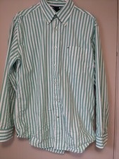 Tommy Hilfiger Men's L Long Sleeve Button Down 80s 2 Ply Cotton Green Stripe