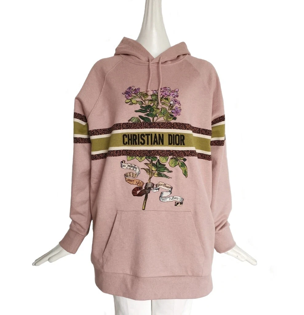DIOR Long Sweatshirt Hoodie Pink Flowers Embroidery Oversize Medium - BNWT  | eBay