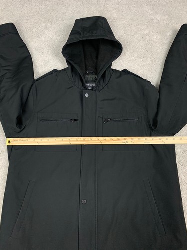 KENNETH COLE REACTION Black Dress Coat Full Zip Jacket Hooded Mens Large - Picture 10 of 13
