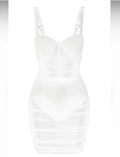 NWT LEAU MIAMI MESH Sheer MINI DRESS White Ruched Sexy Club Party Size XS