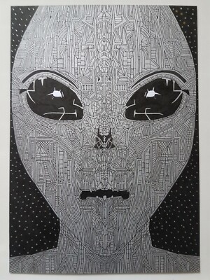 'LEONARDO DA VINCI'S GREY' BY OWT-GOES. ORIGINAL METALLIC PEN AND INK. SIGNED. 