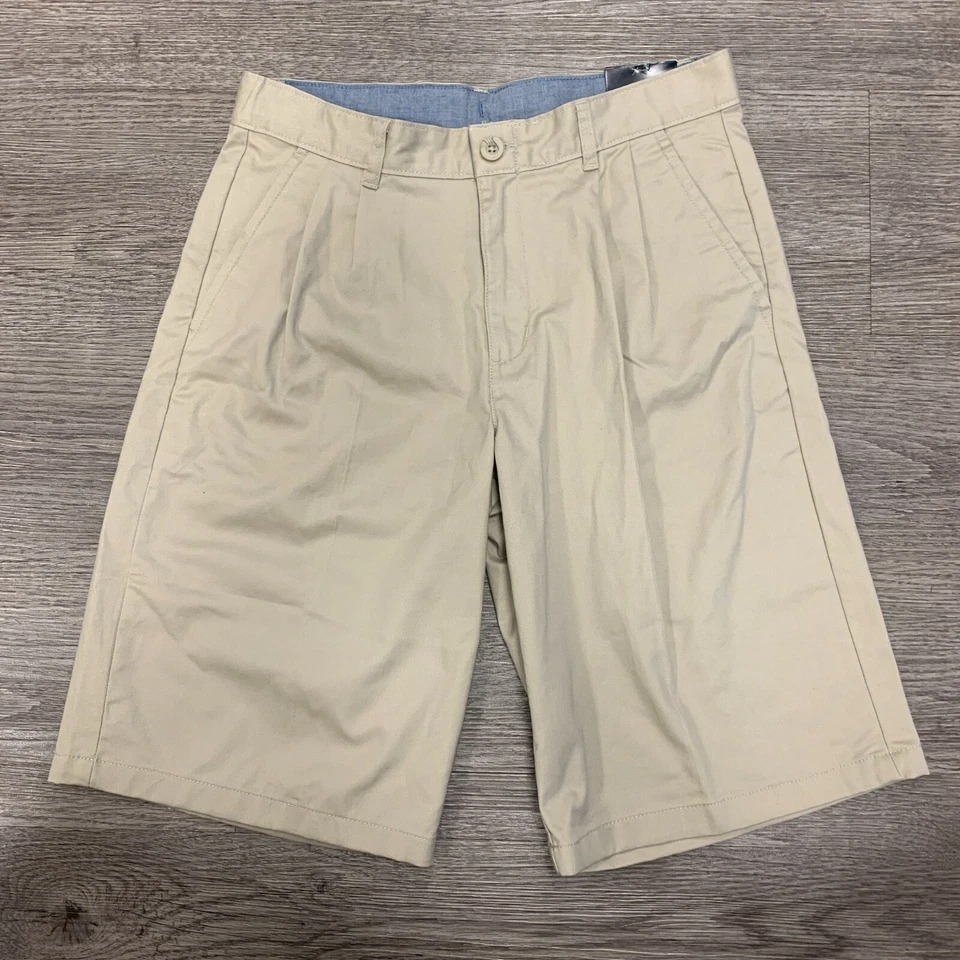 Chaps 百褶短裤青少年男孩 18 码米色自然弹力棉混纺新品 — 第 2/4 张图片