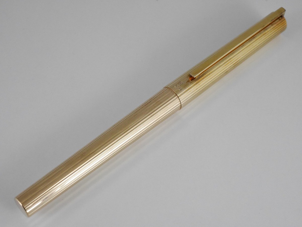 S.T. Dupont Classic Gold Plated Pinstripe Fountain Pen M FREE