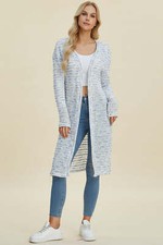 Open Front Longline Cardigan with Openwork Design and Moderate Stretch