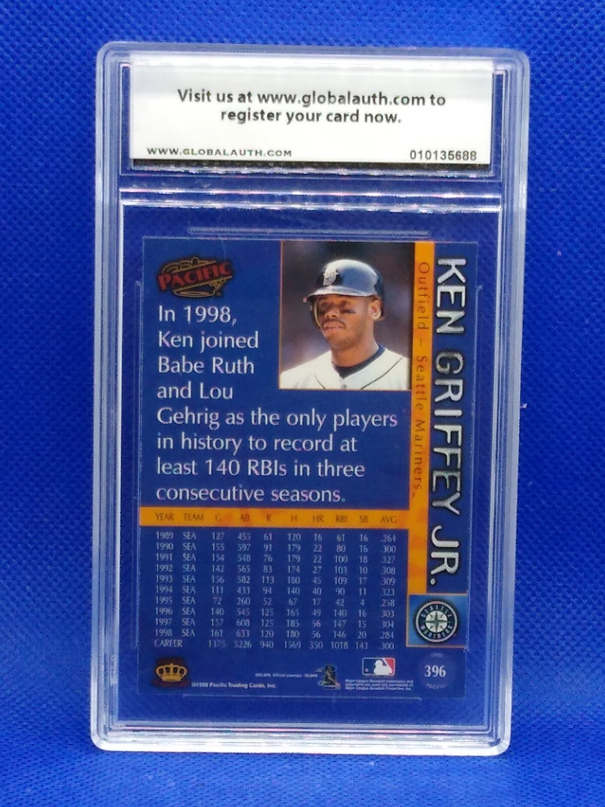 1999 Pacific Seattle Mariners Baseball Card 396 Ken Griffey Jr. GRADED
