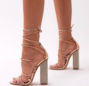 sparkle diamante lace up heels in rose gold